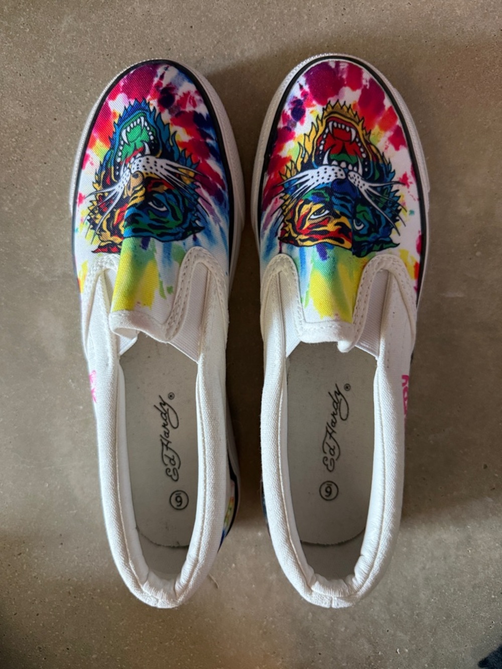 Ed Hardy Kids White Multicolor Tie-Dye Tiger Slip-On Sneakers